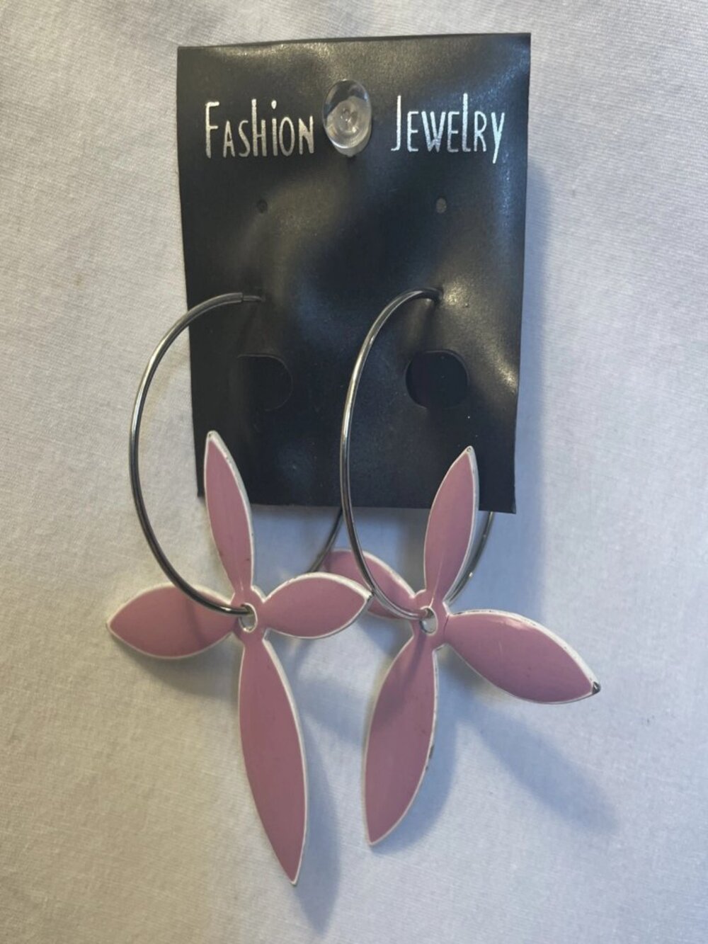 Pink Enamel Frangipani Flower Hoop Earrings Tropical Floral Charm Costume Jewelr - Picture 8 of 8